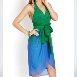 NWOT BCBGMaxAzria Blue Green Ombre Halter Dress